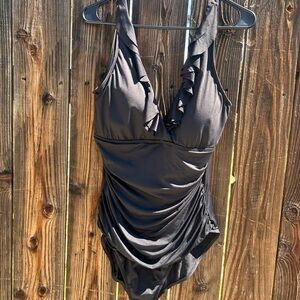 Ralph Lauren Black V-Neck One-Piece Swimwear